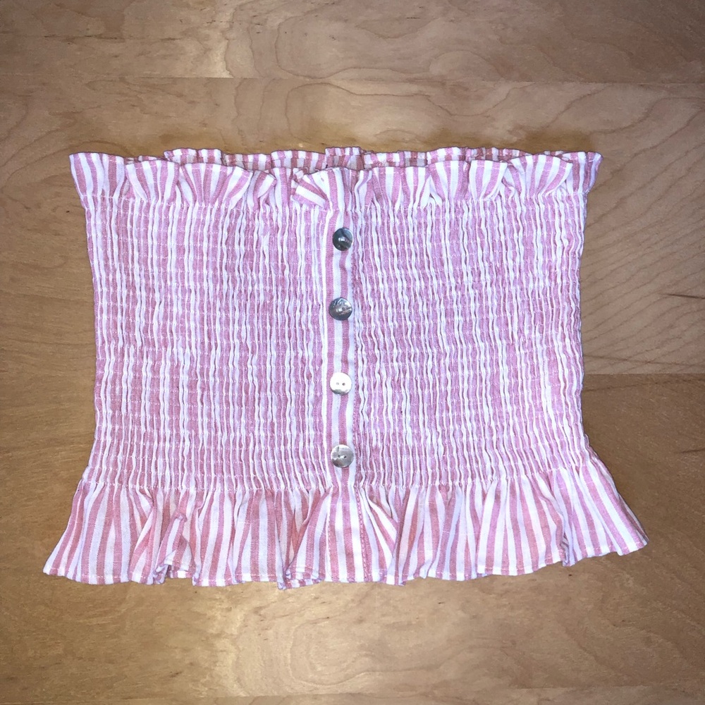 Molly Bracken Pink Smocked Cottagecore Cropped Top Large Whimsical
